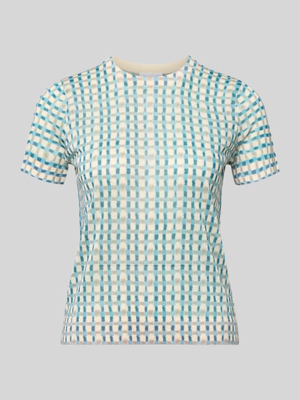 Produktfoto, Strickshirt aus Viskose-Mix im Allover-Look von Jake*s Collection in Blau und Creme mit Rundhalsausschnitt, Regular Fit, feine Struktur