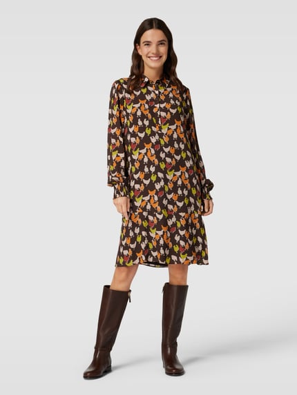 Marc Cain Hemdblusenkleid mit Allover-Muster Schoko 1
