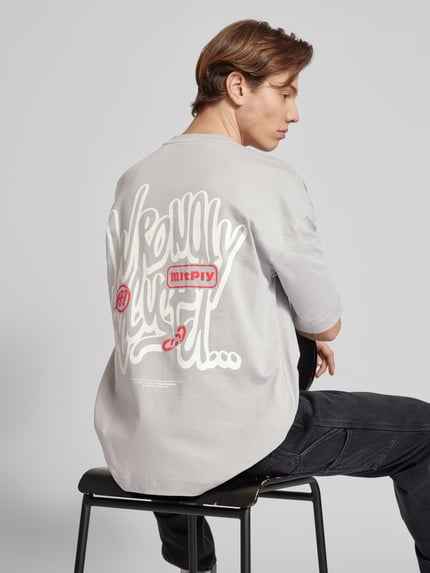 Multiply Apparel Oversized T-Shirt mit Label-Print Hellgrau 3