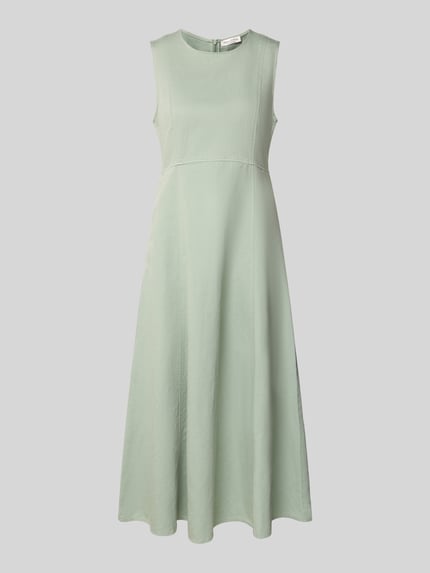 Produktfoto, A-Linie Freizeitkleid aus Baumwoll-Mix mit Leinen-Anteil von Marc O'Polo, Optik: Unifarben, Midi-Länge, Rundhals, Teilungsnähte, Nahtreißverschluss, Ärmelform: Ohne Ärmel, seitliche Eingrifftaschen, glatte Struktur.