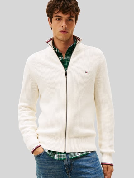 Tommy Hilfiger Regular Fit Strickjacke aus reiner Baumwolle Offwhite 4
