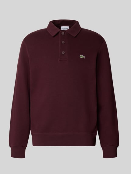 Produktfoto, Regular Fit Sweatshirt aus reiner Baumwolle von Lacoste in Dunkelrot mit Kragen und Logo, glatte Textur, Herren Sweatshirt von Lacoste