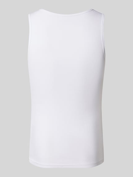 Produktfoto, weißes Tanktop mit Label-Stitching Modell 'ONE' im 3er-Pack von BOSS aus reiner Baumwolle in Ripp-Optik und U-Boot-Ausschnitt