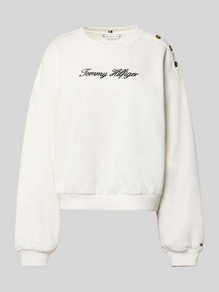 Produktfoto, Relaxed Fit Sweatshirt aus Baumwoll-Mix van Tommy Hilfiger in effen wit, lange mouwen, ronde hals, ribboorden, label stitching.