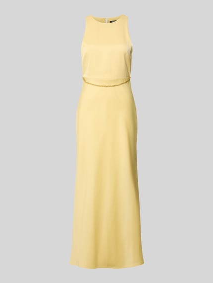 Productfoto, Maxikleid met kettingdetail van ARMANI EXCHANGE, satijn, getailleerde fit, ronde hals, lichtgeel, gladde textuur