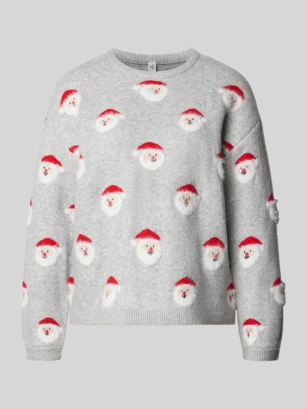 ONLY Pullover mit Santa Schriftzug Hellgrau 1