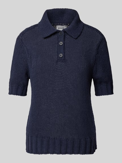 Mustang Gebreid shirt met polokraag, model 'Lolita' Marineblauw - 2