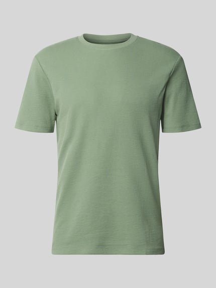 Produktfoto, Regular Fit T-Shirt aus Baumwoll-Mix von Tom Tailor Denim in Optik: Unifarben, Passform: Regular-Fit, Rundhals-Ausschnitt, Kurzarm, Material: Baumwoll-Mix, grüner Farbton, glatte Textur