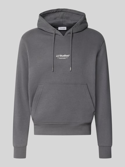 Produktfoto, Regular Fit Hoodie aus katoenmix Model 'Soho' van JACK & JONES in grijs met kangoeroezak, capuchon met tunnelkoord, elastische boorden, ruglengte maat M 66 cm, mouwlengte maat M 65 cm
