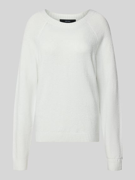 Produktfoto, Pullover mit Raglanärmeln von VERO MODA in Weiß, unifarbene Strickstruktur, Rundhalsausschnitt, lange Raglanärmel, gerippte Abschlüsse