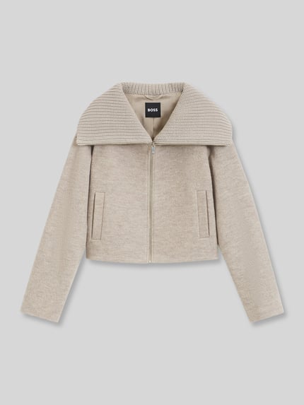 BOSS Loose Fit Hemdjacke aus reiner Schurwolle Modell 'Jolenya' Sand 2