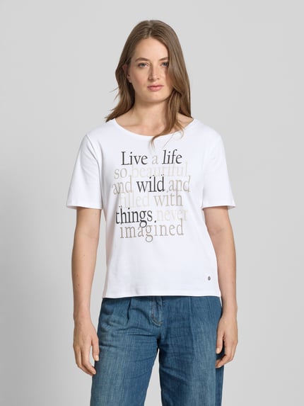 monari T-shirt met statementprint en met siersteentjes Ecru - 4