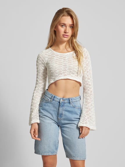 NOISY MAY® Cropped Longsleeve mit Trompetenärmeln Weiss 4