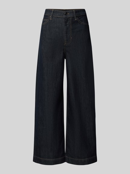 Productfoto, Relaxed Fit Jeans uit katoenmix van s.Oliver BLACK LABEL, donkerblauw, wijde pijpen, zichtbare stiksels