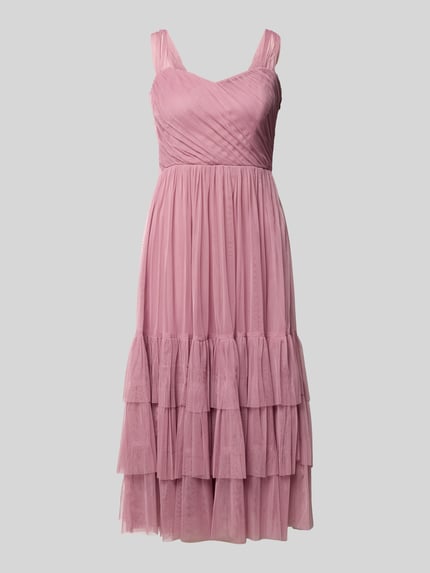 Produktfoto, Knielanges Cocktailkleid im Stufen-Look von LACE & BEADS in Rosa, A-Linie, Mesh mit Drapierungen, mehrlagiger Rock, strukturierte Textur