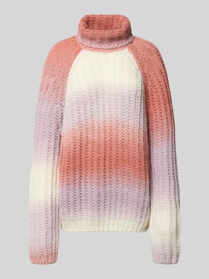 Produktfoto, Strickpullover mit Rollkragen van Smith and Soul in roze, paars en crème tinten, geribd, losse pasvorm, wolmix, gaatjesstructuur