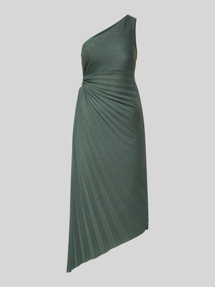 Produktfoto, Cocktailkleid in asymmetrischem Look von V by Vera Mont, zielony, plisowany materiał, fason midi z elastycznym materiałem, krój dopasowany, szerokość w rozmiarze 36: 42 cm, długość tyłu w rozmiarze 36: 124 cm