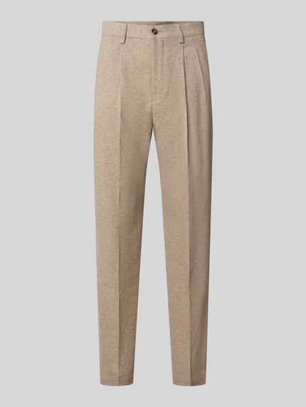 Produktfoto, Straight Fit Stoffhose mit Baumwoll-Anteil von Lindbergh in Beige, elastischer Material-Mix, Kellerfalten, Eingriff- und Gesäßtaschen