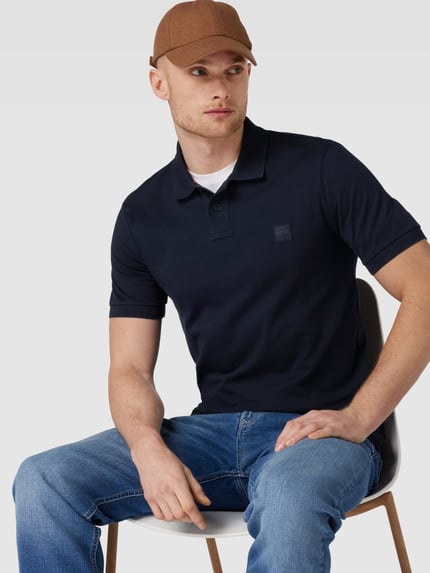 BOSS Orange Slim fit poloshirt met korte knoopsluiting Marineblauw - 3