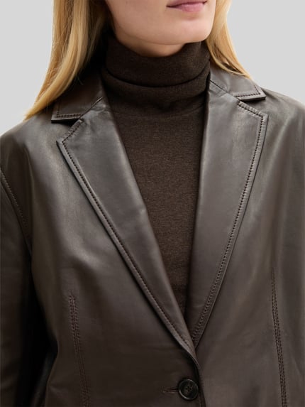 Marc O'Polo Regular Fit Longline Lederjacke aus Lammnappa Dunkelbraun 3