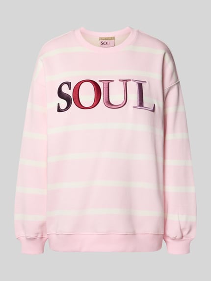 Produktfoto, Oversized Sweatshirt aus Baumwoll-Mix mit Logo-Stickerei von Smith and Soul, rosa mit Streifen, gerippte Abschlüsse, Rundhalsausschnitt