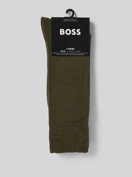 Produktfoto, Socken aus Baumwoll-Mix im 2er-Pack von BOSS, Optik: Unifarben, Label-Print, Bundabschluss: Elastisch, Gerippt, Multipack, Material: Baumwoll-Mix