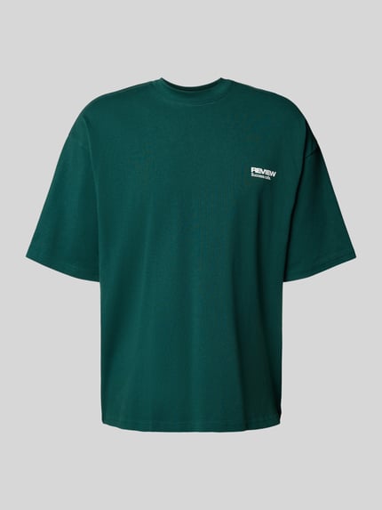 REVIEW T-shirt met geribde ronde hals Donkergroen - 2