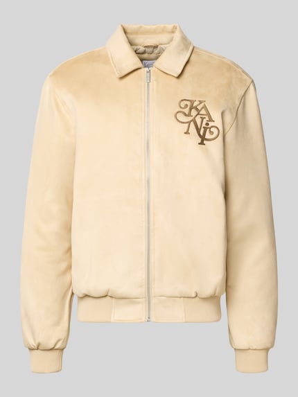 Produktfoto, Jacke in Leder-Optik mit Label-Stitching von KARL KANI in Beige, Regular-Fit, Material-Mix mit Stretch-Anteil, Umlegekragen, Reißverschluss.