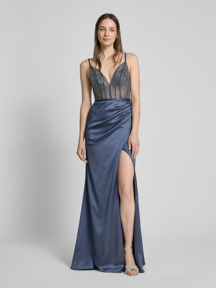 LUXUAR FASHION Sukienka wieczorowa z obszyciem kamieniami stras Szaroniebieski 4