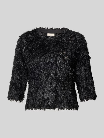 Produktfoto, Jacke mit 3/4-Arm Modell 'Nola' van FREE/QUENT, zwart, verenlook, slim fit, ronde hals, knoopsluiting, maat S ruglengte 50 cm, mouwlengte 43 cm