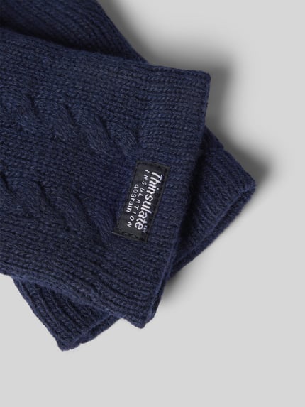 Productfoto, Handschuhe aus reiner Wolle mit Label-Detail van EEM, donkerblau, geribbelde boorden, kabelpatroon, wollen textuur