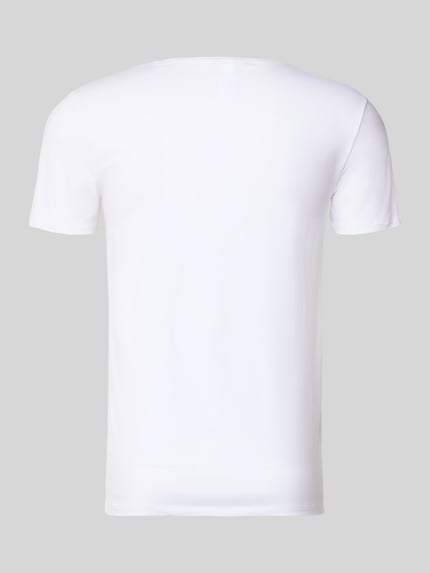 Produktfoto, T-Shirt mit geripptem Rundhalsausschnitt von Hanro, Herren T-Shirt aus Baumwoll-Elasthan-Mix, Slim Fit, weiße glatte Oberfläche