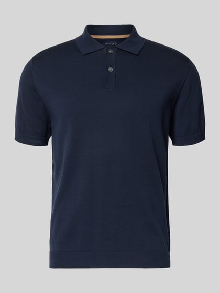 Produktfoto, Regular Fit Poloshirt in Strick-Optik Modell 'Josh' von Christian Berg Men, bawełna, granatowy, prążkowana faktura, krótki rękaw, kołnierzyk polo