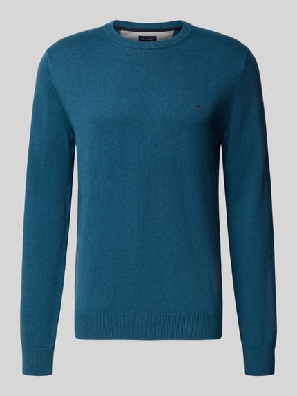Christian Berg Men Regular Fit Strickpullover aus Baumwoll-Woll-Mix Smaragd Melange 1