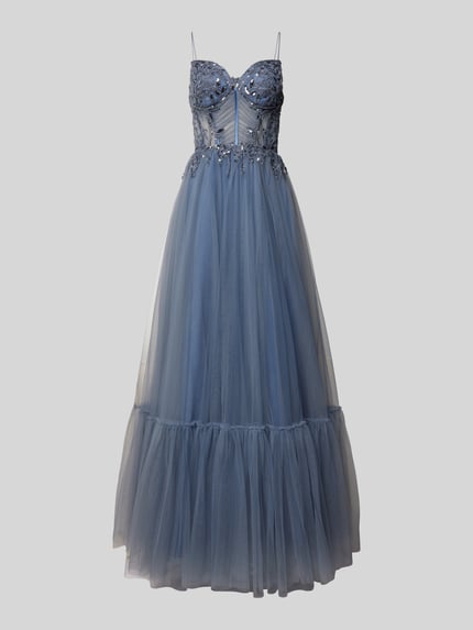 LUXUAR FASHION Abendkleid mit Zierstein- und Paillettenbesatz Rauchblau 2