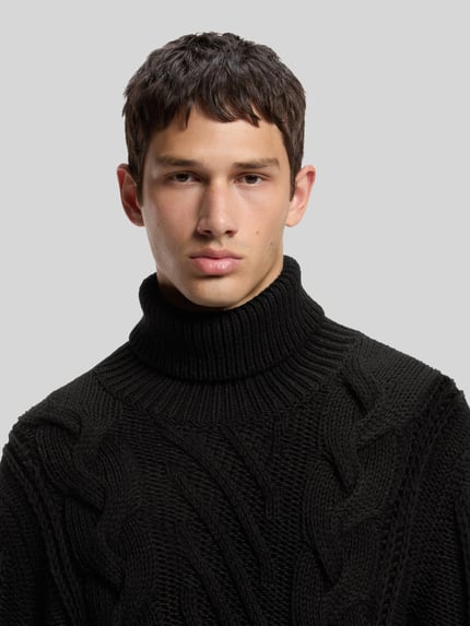 HUGO Rollkragenpullover mit Zopfmuster Modell 'Scanlon' Black 3