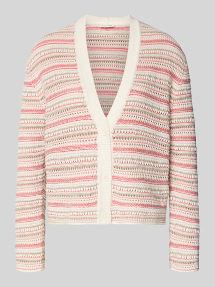 Productfoto, Relaxed Fit Strickjacke aus reiner Baumwolle van Tom Tailor, meerkleurig, v-hals, lange mouwen, gebreide textuur, knoopsluiting
