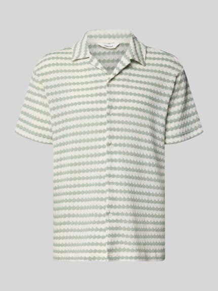 Produktfoto, Relaxed Fit Poloshirt aus Baumwoll-Mix Modell 'DYLAN' von SELECTED HOMME, jasnozielone i białe wzory, cienka dzianina