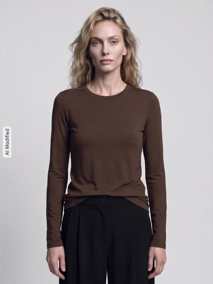 Weekend Max Mara Regular Fit Langarmshirt aus Viskose-Mix Modell 'MULTIE' Dunkelbraun 4