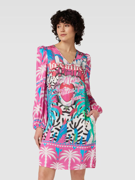miss goodlife Knielange jurk met V-hals van viscose Felroze - 4