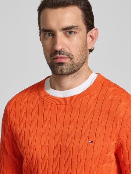Tommy Hilfiger Sweter z dzianiny o kroju regular fit z czystej bawełny Pomarańczowy 3