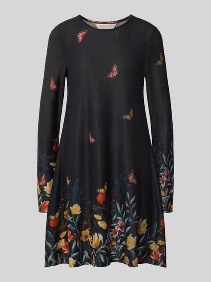 Produktfoto, Minikleid mit Rundhalsausschnitt von Apricot in A-Linie, florale Muster, Schmetterlinge, Material-Mix mit Stretch-Anteil