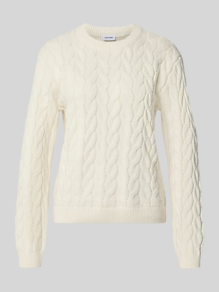 Productfoto, Strickpullover mit Zopfmuster Modell 'DARIELLA' van NOISY MAY®, katoenmix, recht model, ronde hals, kabelpatroon, dames