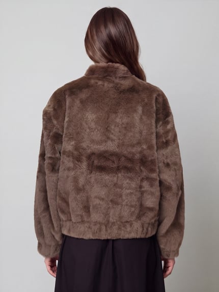 Jake*s Casual Webpelzjacke mit verdecktem Druckknopfverschluss Dunkelbraun 5