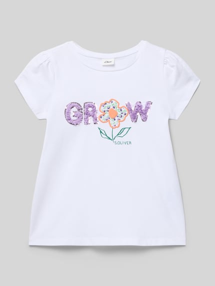 Productfoto, A-Shape Fit T-Shirt aus reiner Baumwolle van s.Oliver RED LABEL, wit, unidesign, motiefprint, motiefstiksel, pailletten, jersey, ronde hals, korte mouw