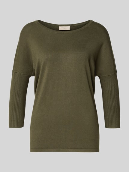FREE/QUENT Sweter z dzianiny z mieszanki wiskozy z rękawem o dł. 3/4 model ‘JONE’ Oliwkowy 2