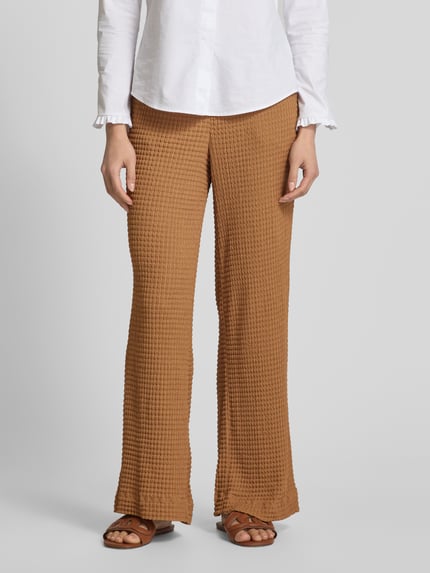 Jake*s Collection Flared stoffen broek met structuurmotief Middenbruin - 4