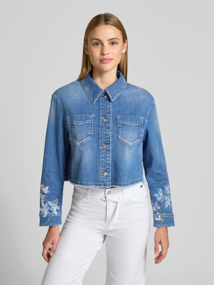 Marc Cain Jeansjacke mit Motiv-Print und Fransensaum Blau 4