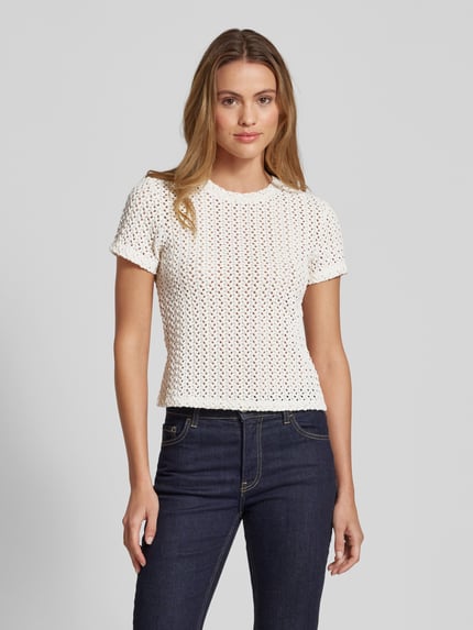 Jake*s Collection T-shirt met structuurmotief Ecru - 4