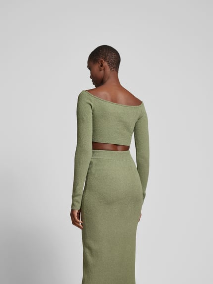 Nanushka Cropped longsleeve in riblook Groen - 5
